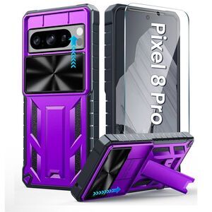 FNTCASE Google Pixel 8-Pro Purple Black Case Military Grade Drop Proof Kickstand